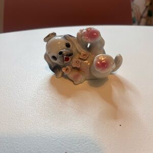 Ceramic Puppy Figurine with Pink Accents